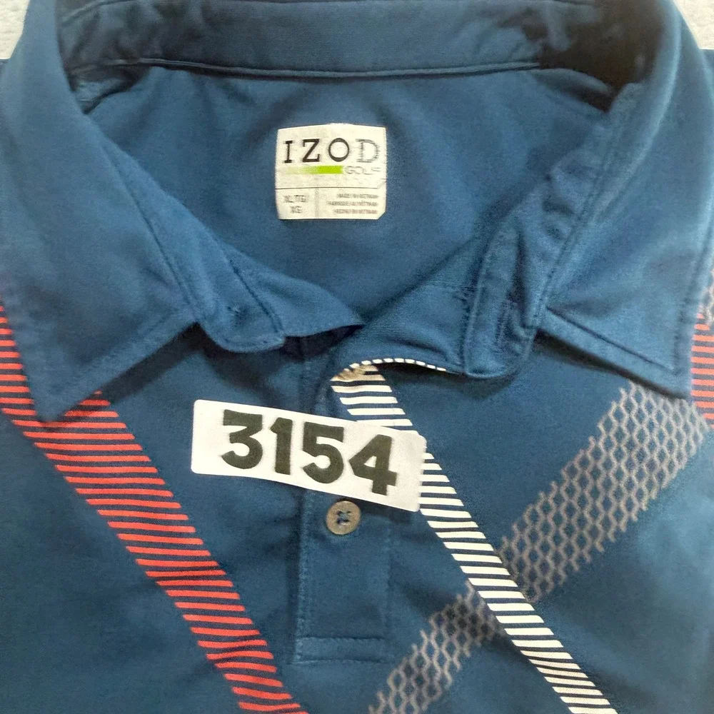 IZOD Golf Polo Shirt Mens XL Blue Short Sleeve Diagonal Stripe Performance - Picture 6 of 8